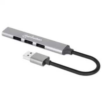 Manhattan USB-A 4-Port Hub, 4x USB-A Ports (1x 5 Gbps USB 3.2 Gen1 aka USB 3.0, 3 x 480 Mbps USB 2.0), USB powered (no external power supply required), Aluminium