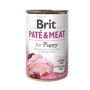 Wet dog food Brit Paté & Meat Puppy Chicken 400 g — wet paté for junior dogs, grain‑free, 75% moisture, 11.5% protein