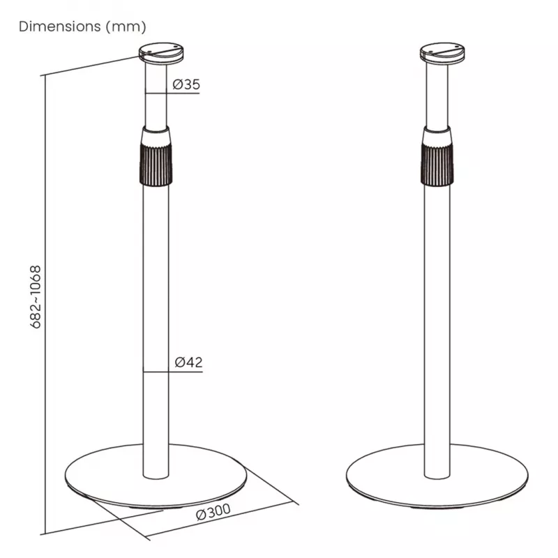 Floor stand MACLEAN MC-496 for Sonos Era 100 and 300, adjustable height 682–1068 mm