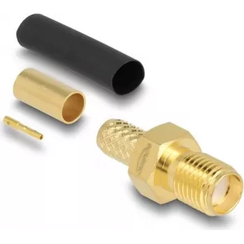 RF coaxial SMA female crimp connector DELOCK for LMR200 with heat-shrink tube