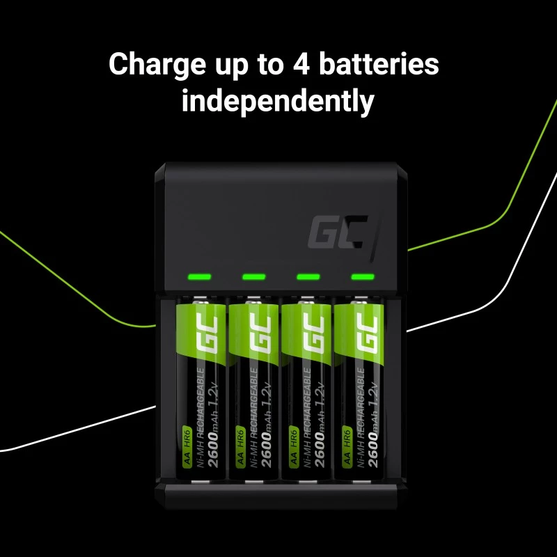Battery charger Green Cell GC VitalCharger with 4× AA 2000mAh NiMH batteries