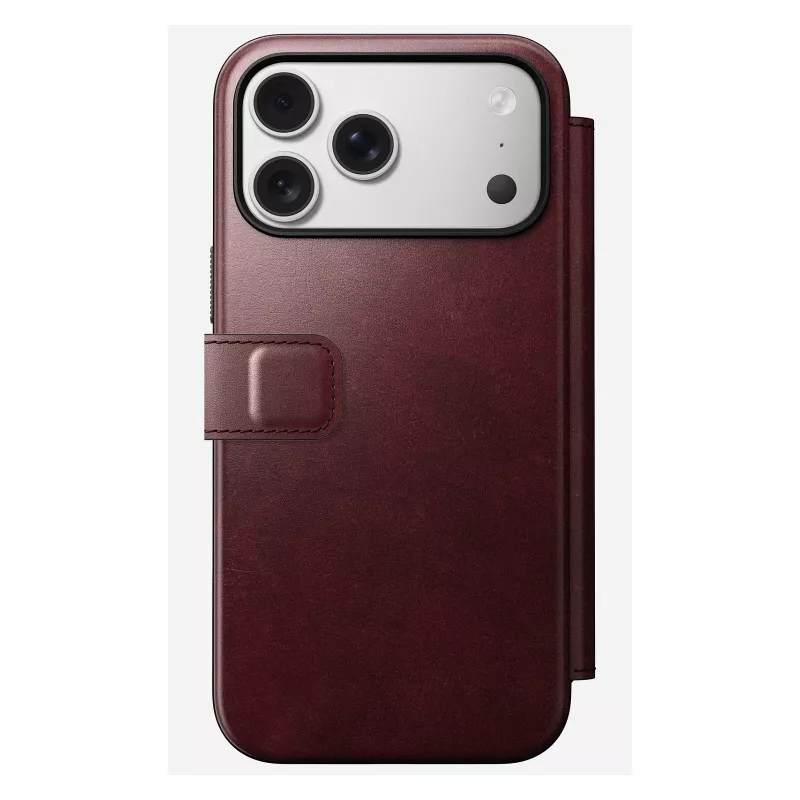 Mobile phone cover Nomad Modern Leather Folio for iPhone 17 Pro Max — leather, TPU, PC, aluminium, burgundy, 16 cm (6.3 inch)