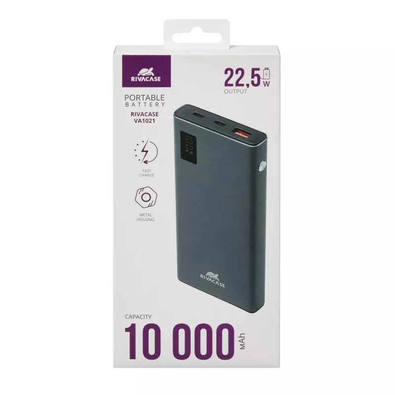 Power bank Rivacase VA1021 10000mAh, dual USB outputs, LED indicators, compact portable charger
