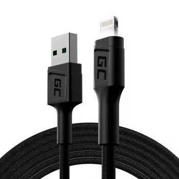 Lightning to USB-A cable Green Cell KABGC12, 2 m, Lightning – USB A, Black