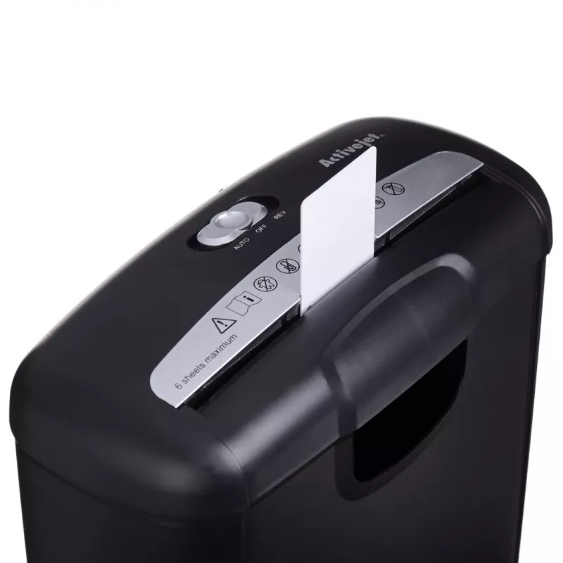 Activejet ASH-0601S shredder, P-2, 10 l, 6 mm strip, 6 sheets, black.
