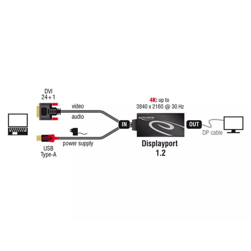 Cable DVI 24+1 + USB-A/Displayport 20p DeLOCK 62596