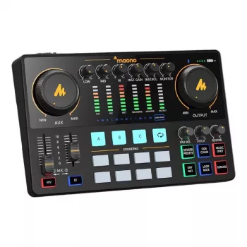 USB Audio Interface MAONO AME2 Black with Built-in Effects, Compact Desktop Sound Card