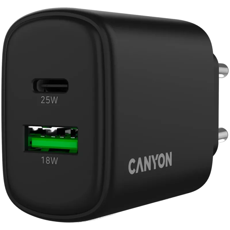 CANYON charger OnCharge 250 25W 1xPD 1xQC EU Black
