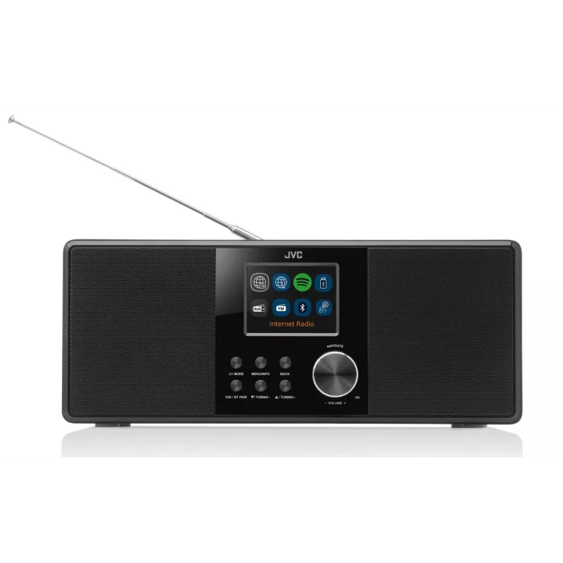 Internet Radio JVC RA-E981B — Wi‑Fi & Bluetooth streaming, DAB+, FM, 2x5W, 40 presets, USB, AUX, LCD display