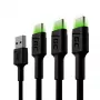 USB-C cable Green Cell KABGCSET02 1.2 m (USB A to USB C, 2.4 A, 480 Mbps) 3-pack with LED backlight