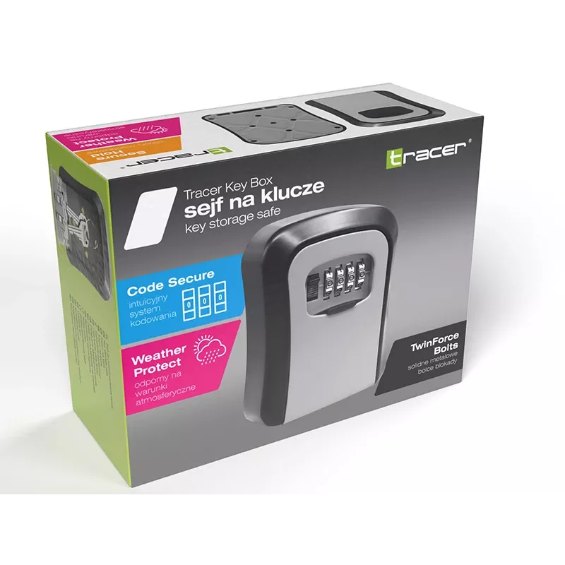 Wall-mounted key box TRACER TRASEJ47647, durable steel construction, lockable storage for keys