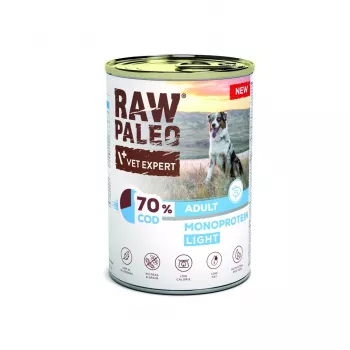 Wet dog food VETEXPERT Raw Paleo Cod Light Adult, canned 400 g, fish flavor, 11.3% protein, 1.7% fat