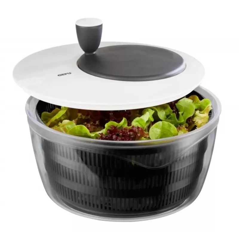 Salad spinner GEFU Rotare crank handle, capacity 3 L, plastic housing, black/white, dishwasher safe