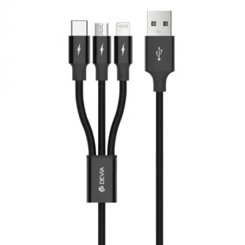USB 3-in-1 charging/data cable Devia Kintone Series — Lightning, Micro-USB, USB-C, 1.2 m, black