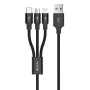 USB 3-in-1 charging/data cable Devia Kintone Series — Lightning, Micro-USB, USB-C, 1.2 m, black