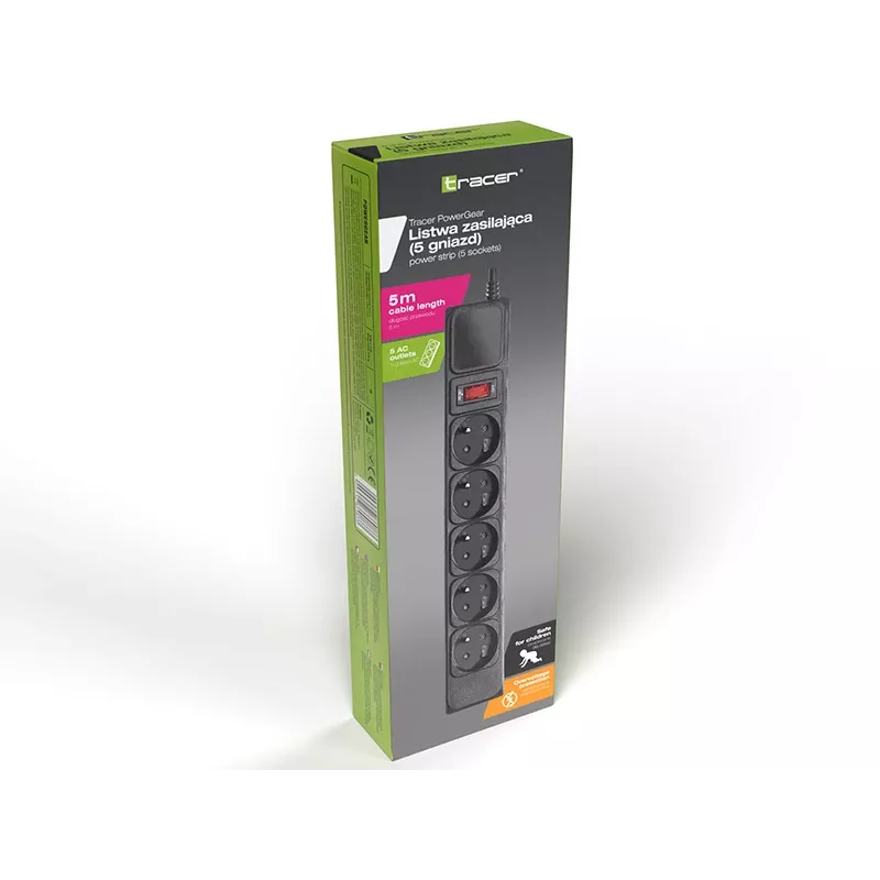 Surge protector TRACER PowerGear Tracer 47138 5 m Black power strip with 5 m cable