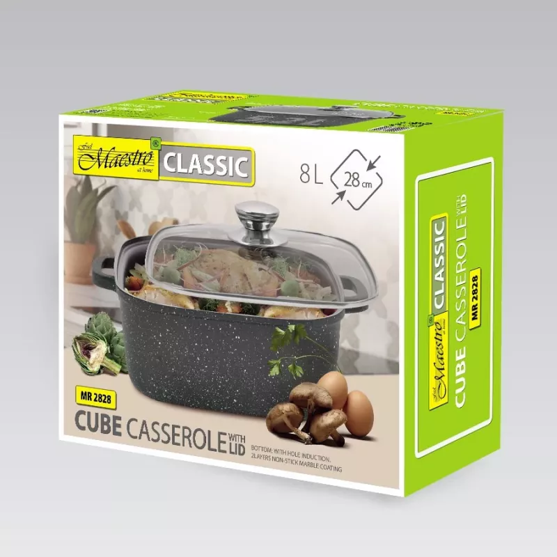 Pot with lid Maestro MR-2828, 28 cm Ø, 8.0 L, non-stick, for gas hobs, square black