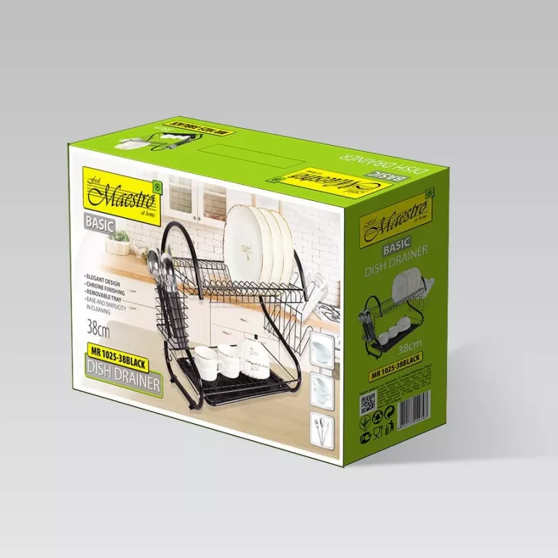 Dish drainer Maestro MR-1025-38-BLACK, freestanding metal drainer, 38 cm width, black