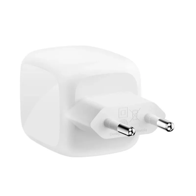 Indoor AC fast charger Belkin WCH020KQ2MWH-B6 — 2x USB‑C, 2 m integrated cable, white