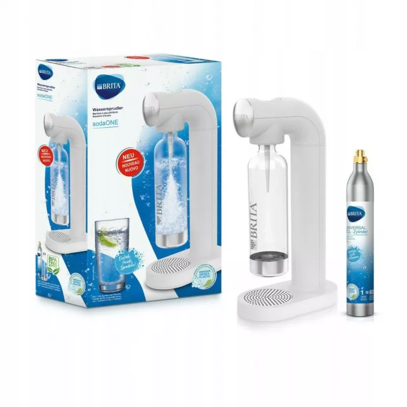 Saturator bottle BRITA SodaONE White — bottle, 60 L performance, BPA-free, 450×129×240 mm