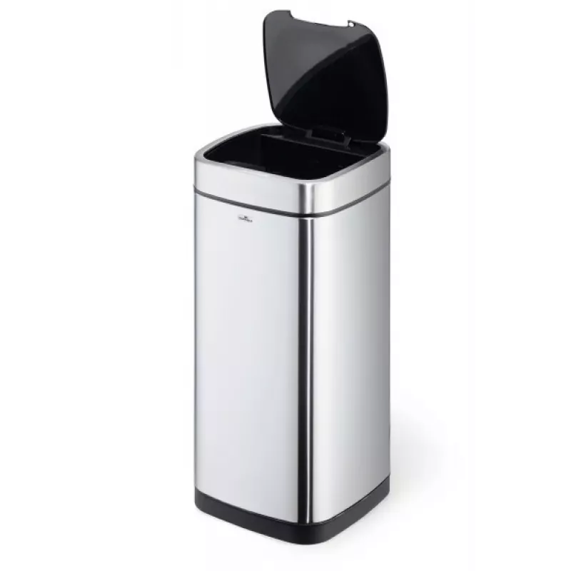 Rectangular Trash Can Durable NO TOUCH 35L Stainless Steel Black Silver