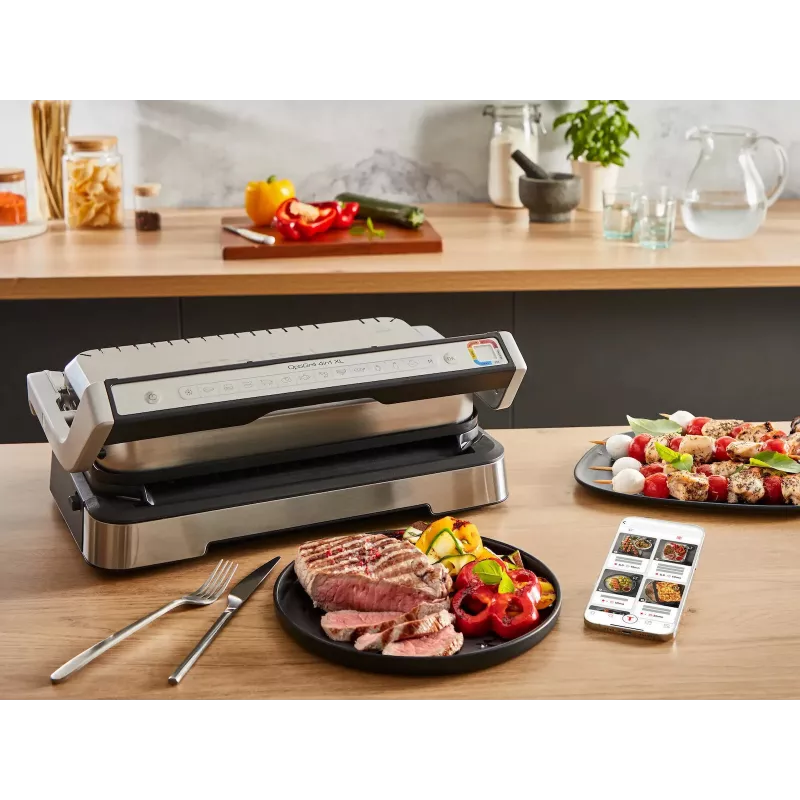 Electric contact grill Tefal OptiGrill+ XL stainless steel — large capacity, automatic cooking programs