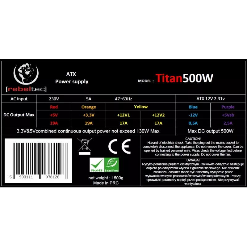 Power Supply ATX ver2.31 TITAN 500W