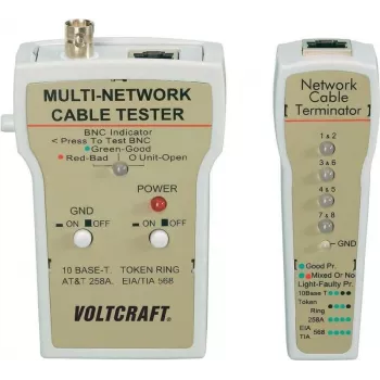 Network cable tester Voltcraft CT-1 for BNC and RJ-45, tests 10Base-T UTP/STP