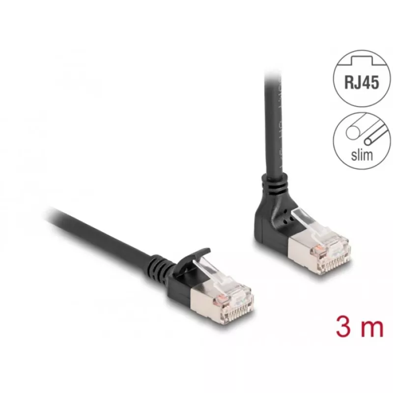 Network Cable DeLOCK RJ45 Cat.6A S/FTP Slim 90° 3 m Black