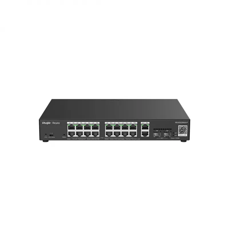 Managed L2 Gigabit PoE Switch Ruijie RG-ES220GS-P — 18× Gigabit (10/100/1000), IEEE 802.3af/at, 40 Gbit/s, Black