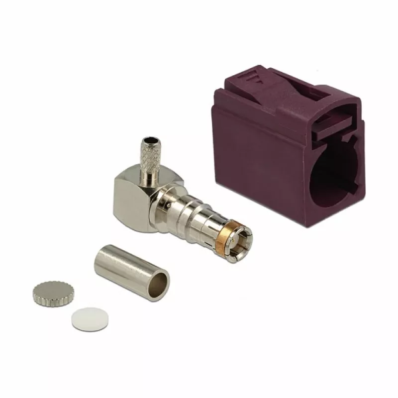 Coaxial connector DELOCK 89716 — FAKRA D male, 90° right-angle, 13.8×21.5×9.5 mm
