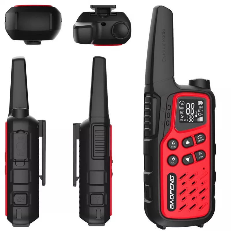Portable walkie-talkie Baofeng BF-T25E — 16 channels, 0.5W, Li-Ion 1400mAh, set of 2 (red)