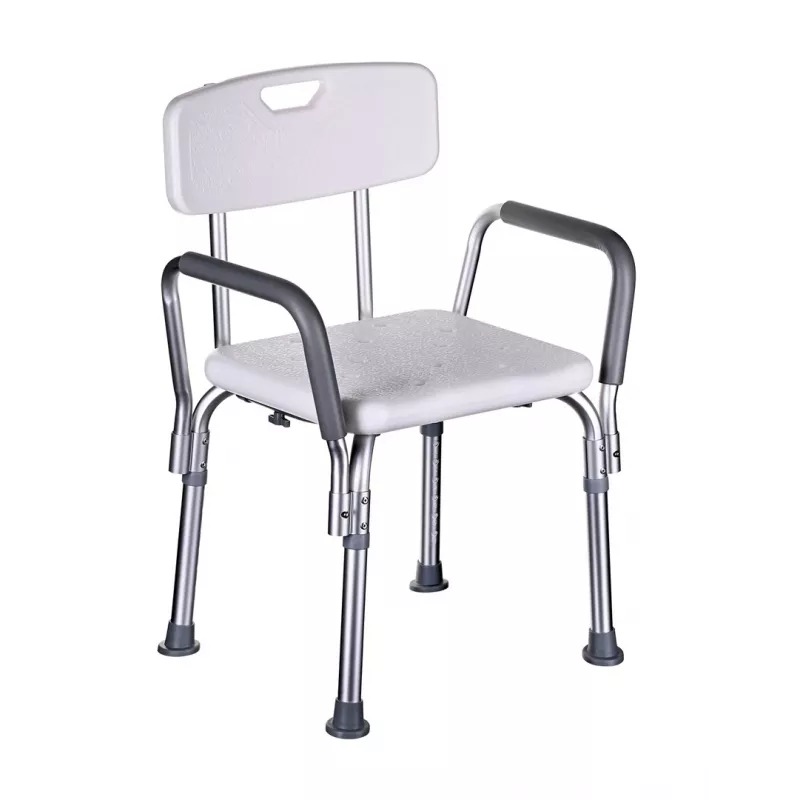 Shower chair ActionMed KP300AM with backrest and armrests, polypropylene, adjustable height 43–56 cm, seat 40×33 cm, max user weight 110 kg