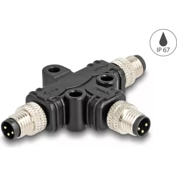 Cable splitter DeLOCK M8 T-Splitter A-coded 3 pin 1 x male to 2 x male parallel connection