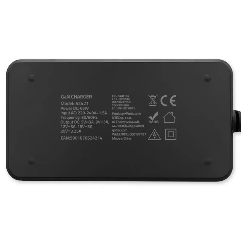 QOLTEC Charger 65W GaN Super Fast SLIM PD 5-20V 3.25A USB-C