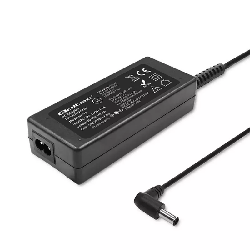 Power adapter QOLTEC 51775 40W 19V 2.1A for monitors, Black, 1.75 m cable