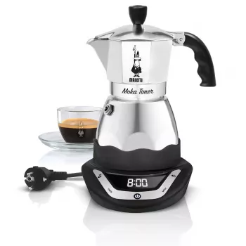 Electric moka pot BIALETTI 3 cups Moka Timer, programmable LED display, aluminium housing, jug reservoir