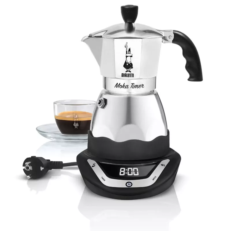 Electric moka pot BIALETTI 3 cups Moka Timer, programmable LED display, aluminium housing, jug reservoir