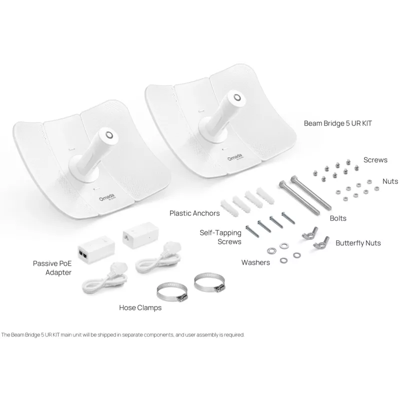 Network bridge TP-LINK Beam Bridge 5 UR KIT, 5 GHz single-band, Wi‑Fi 5 (802.11ac), Gigabit Ethernet, external antenna, max range 15000 m, white