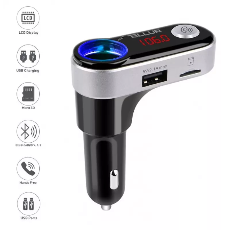 FM transmitter Tellur FMT-B2 Black Bluetooth 5.0 USB for car audio playback