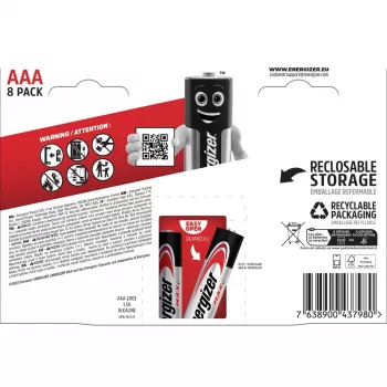 Single-use battery Energizer MAX AAA Alkaline 1.5V — pack of 8, cylindrical, 10-year shelf life