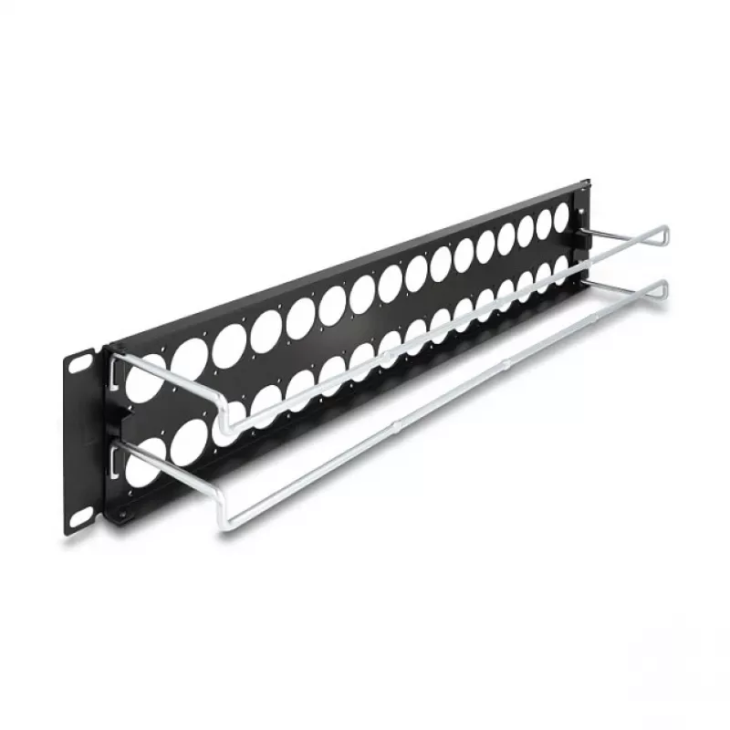 DeLOCK 67057 19-inch D-Type patch panel with strain relief, 32-port, black