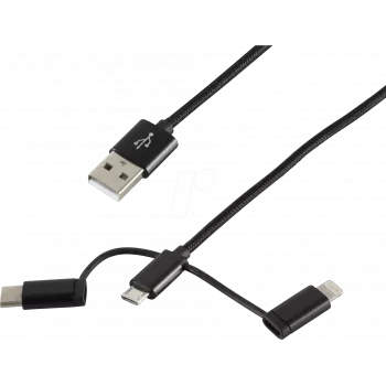 USB Cable ShiverPeaks BS14-50068 1m USB A USB C/Micro-USB B/Lightning Black