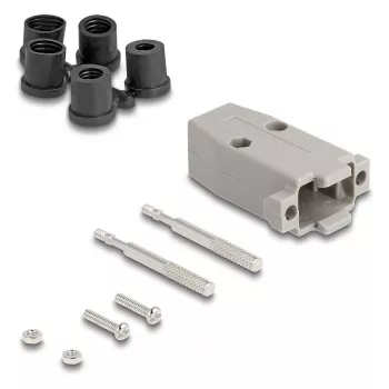 Cable boot DELOCK D-Sub plastic housing for 9‑pin male/female with rubber seals, grey, 31.2×47.9×16.6 mm