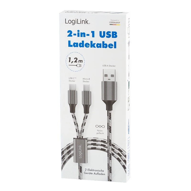 LogiLink CU0202 USB cable USB 2.0 1.2 m USB A USB C/Micro-USB A Grey