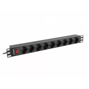 Power Distribution Unit LANBERG PDU-09F-0300-BK — 9x Type F outlets, 3 m cable, aluminium housing, 10 A