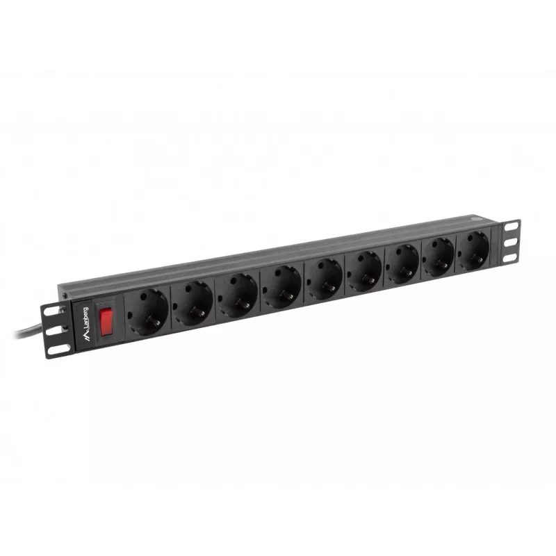 Power Distribution Unit LANBERG PDU-09F-0300-BK — 9x Type F outlets, 3 m cable, aluminium housing, 10 A