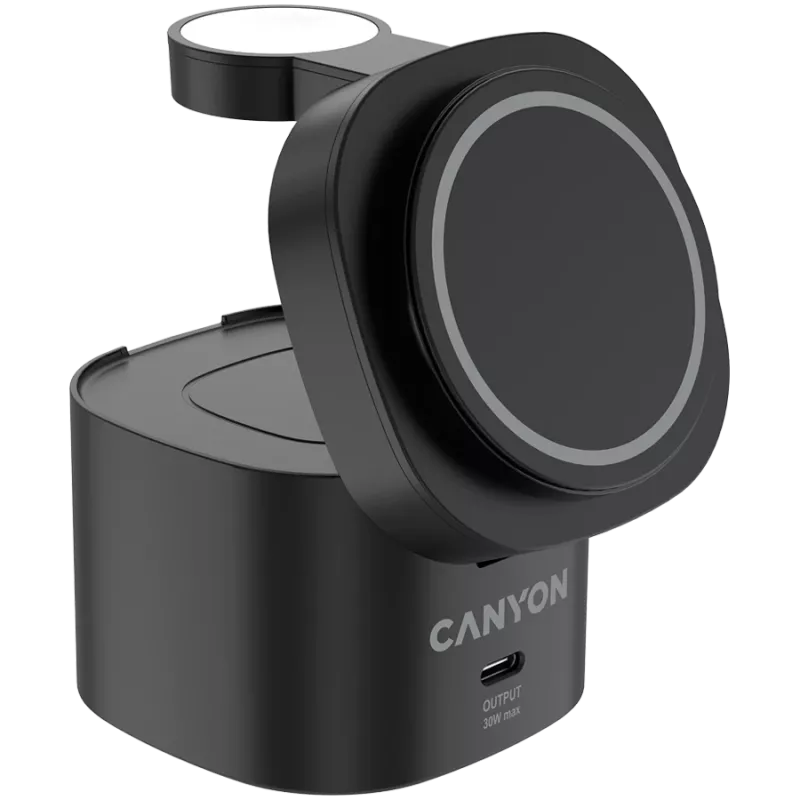 Canyon 4 in 1 Wireless Charging Stand, 30W max, Size: 70x70x70.3mm, weight: 414g, with 65W charger and 1M cable, black
