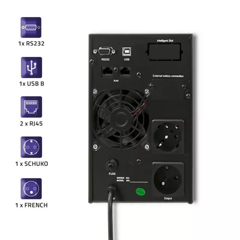 Qoltec 53042 uninterruptible power supply (UPS) Double-conversion (Online) 1 kVA 800 W 2 AC outlet(s)