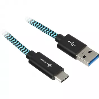 USB 3.2 Gen 2 Cable, USB-A Plug > USB-C Plug (black/Light Blue, 1 Meter, Sleeved)